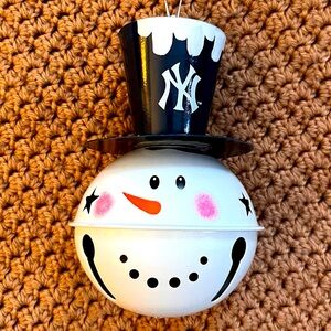 NY Yankees Jingle Bell Snowman Hanging Ornament 6 Inches Tall